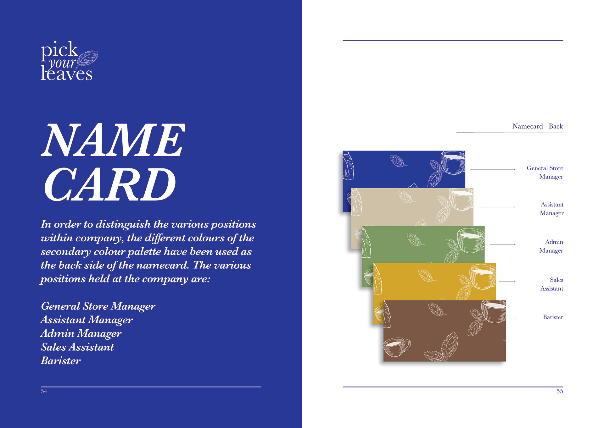 Brand manual page showing the name card layout