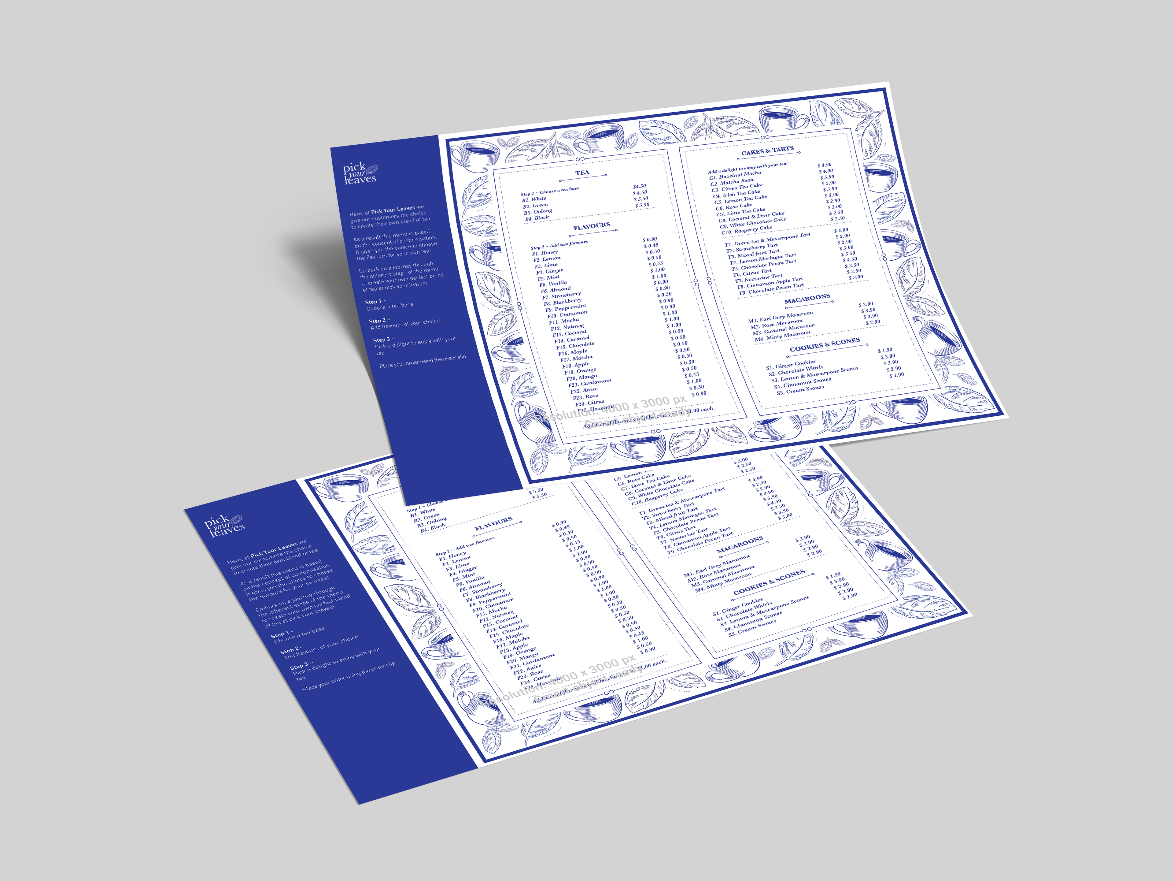 Folded Pick Your Leaves menu shown standing