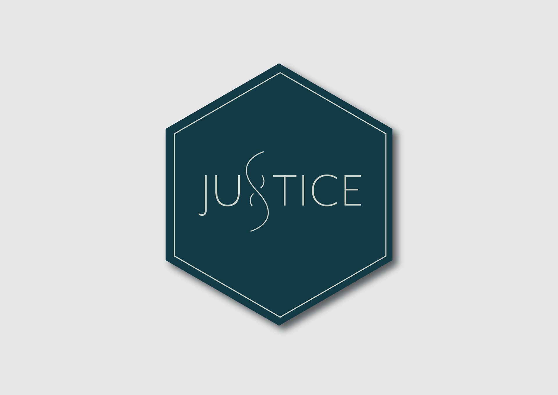 A hexagonal mark with an icon, labelled Justice