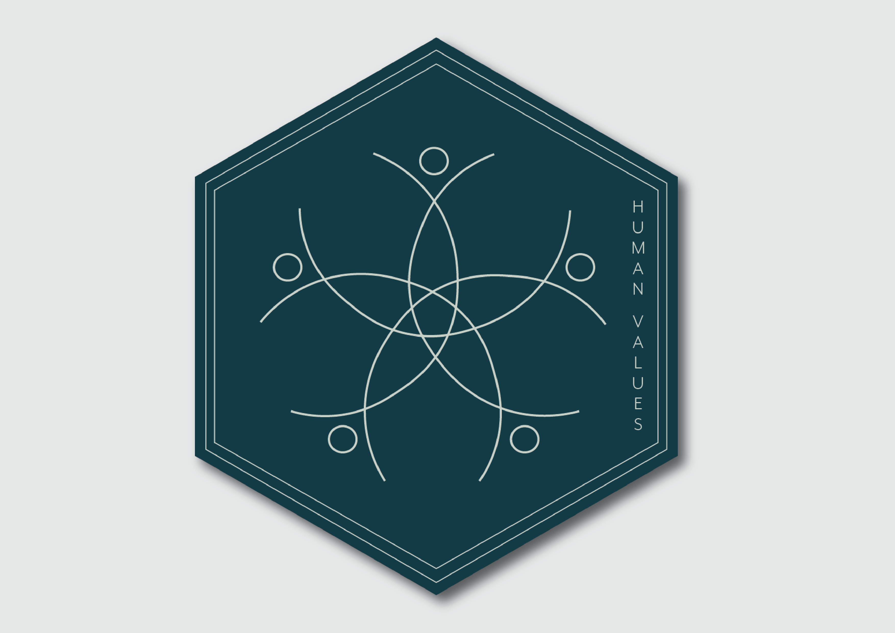 The Human Values mark: a dark hexagon containing five linked figures drawn in single lines